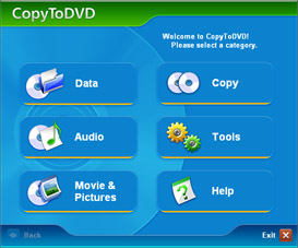 CopyToDVD - Manage data, audio and video projects
